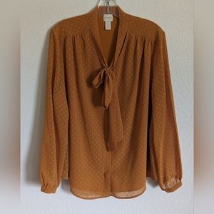 Chico's Pumpkin Color Long Sleeve Blouse, Size 2 (L)